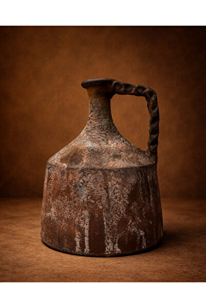 Tratto - El Yapımı Antik Eskitme Seramik Testi | Kulplu Rustik Dekoratif Vazo