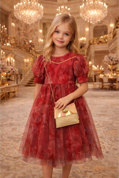 diamondstar Rochie de fetiță cu imprimeu floral, cu geantă, pentru sărbători,...