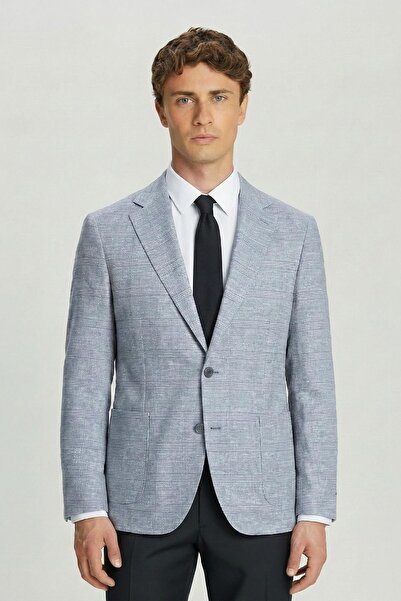 Sabri Özel Gray Regular Fit Mono Collar Plaid Patterned Jacket