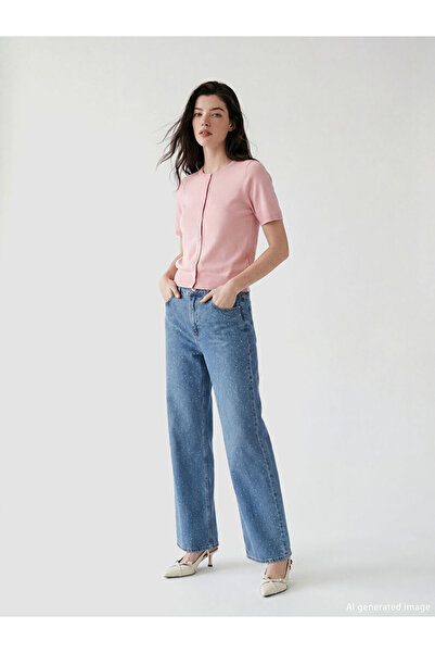 LC Waikiki بنطلون جينز نسائي واسع الساق مرصع بالأحجار من UZG STORE