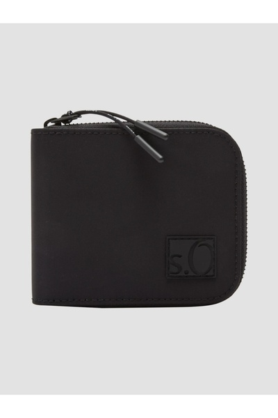 s.Oliver Men's wallet with zipper and logo, Black, Universal