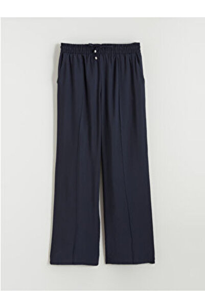 LC Waikiki M1 Season Navy Blue Wide Leg Women's Trousers with Elastic Waist