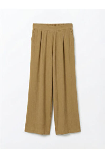 LC Waikiki M1 Season Khaki Elastic Waist Textured Women's Pleated Pants