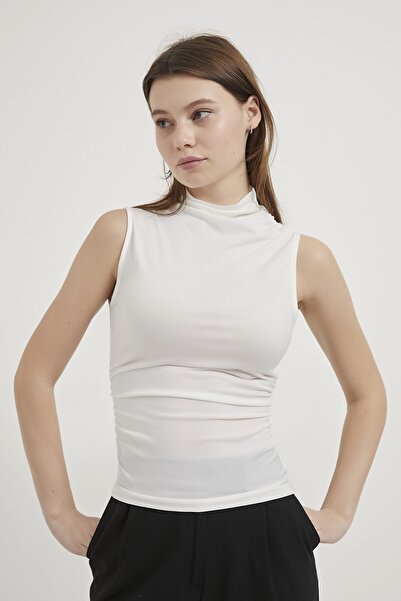 Arma Life Armalife 10568 Standing Collar Zero Sleeve Drawn-Front Women's Blouse