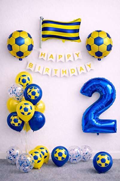 Patladı Gitti Yellow Navy Blue Football Themed 2 Year Old Birthday Balloon Set