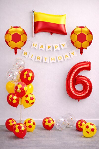 Patladı Gitti Yellow Red Football Themed 6Th Birthday Balloon Set