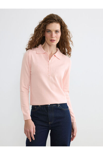 LC Waikiki Pulover tricotat pentru femei cu guler polo roz