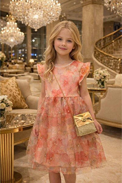 diamondstar Rochie de fetiță cu imprimeu floral, cu geantă, pentru sărbători,...