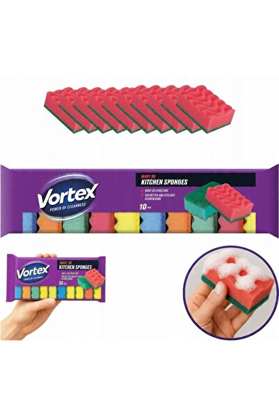 Vortex 3D kitchen sponges set of 10 pieces, multicolor