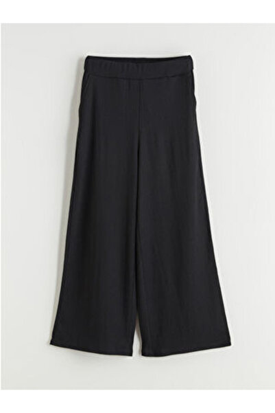 LC Waikiki M1 Season Black Elastic Waist Textured Wide Leg Women's Trousers