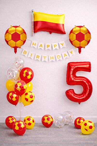 Patladı Gitti Yellow Red Football Themed 5Th Birthday Balloon Set