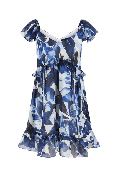 Guess Short Sleeve Orsola Bell Women's Navy Blue Dress W6Gk30W1819-Pmib