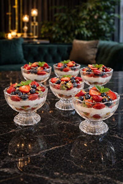 Gülümseten Avm Set of 6 Glass Dessert Bowls with Feet |   Stylish Presentatio...
