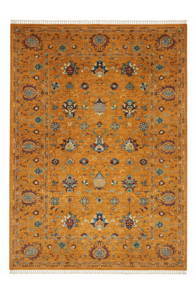 Vog Halı Sultani El Emeği Turuncu Anadolu Motifli Desenli Saçaklı Modern ve G...