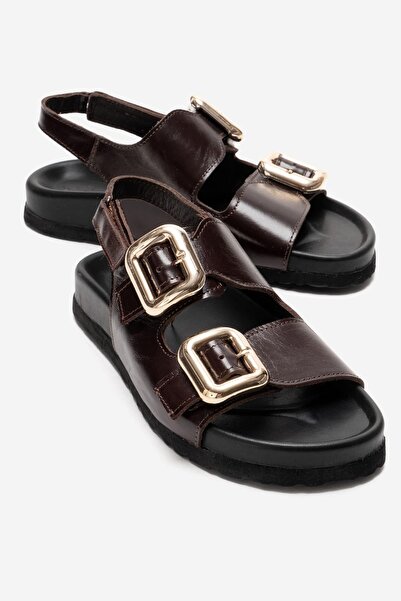 Zeynep Sıradağlı Γυναικεία σανδάλια Janset από γνήσιο δέρμα σε καφέ χρώμα