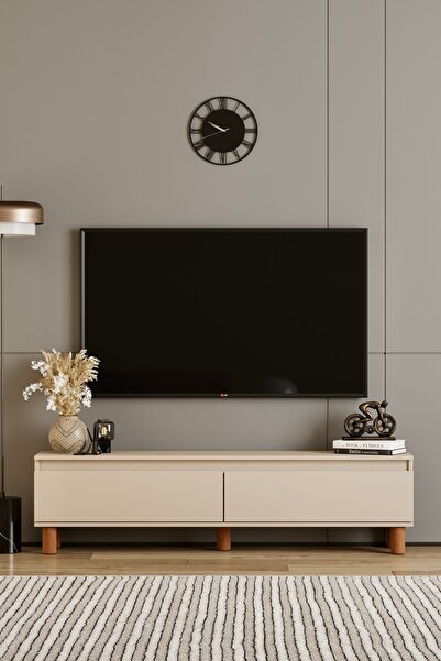 moldesan Mila Bej MDF 120 cm Tv Ünitesi raflı,kapaklı,ayaklı