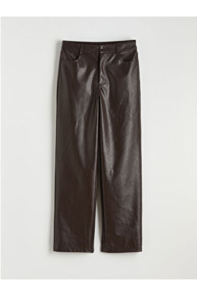 LC Waikiki M1 Season Brown Standard Fit Women's Leather-Look Pants