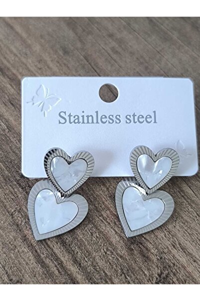 mixify Paslanmaz Çelik Çift Kalp Görünümlü Küpe