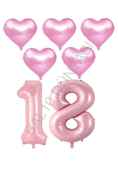 BAL10 DÜNYASI Bal10 Pink Color 18Th Birthday Foil Balloon Celebration Set