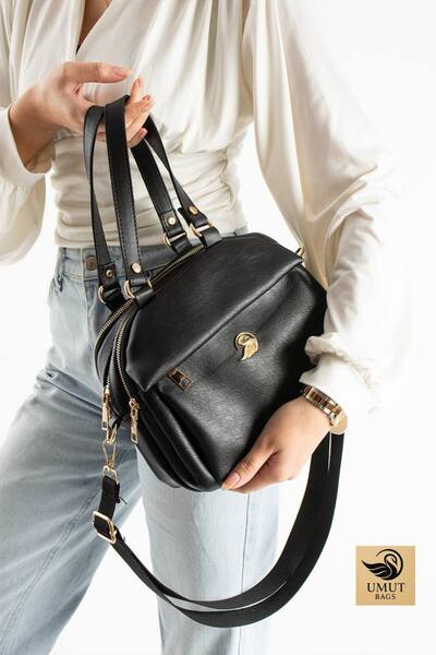 Çanta Trend Monogram Black Faux Leather Women's Hand Shoulder and Crossbody Bag