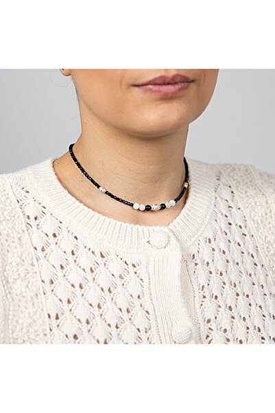 Ezera Colier tip choker Shrey din spinel negru cu accesorii din argint 925