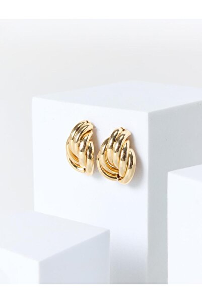 Jimmy Key Altın Rengi Parlak Asimetrik Formlu Küpe