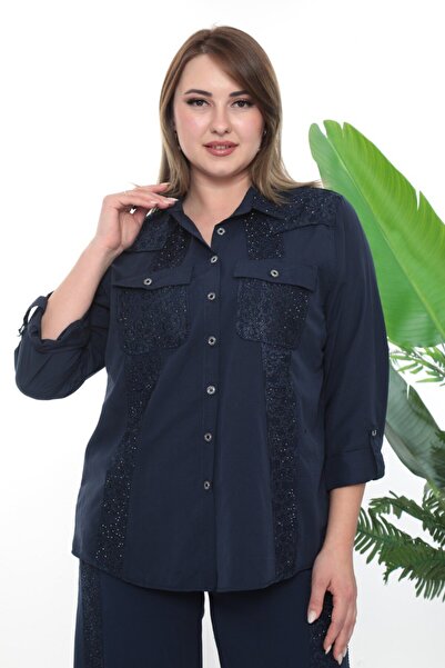 JERFİ Women's Lace-Detail Stone Printed Micro Fabric Double Set