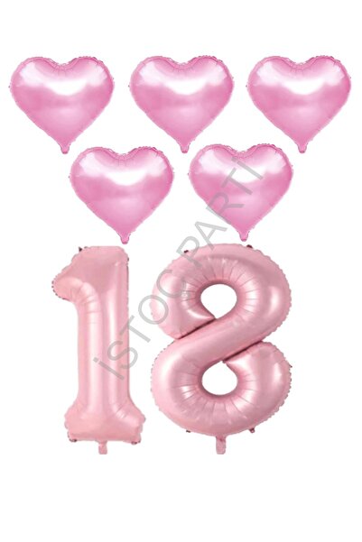 İSTOÇ PARTİ Pink Color 18Th Birthday Foil Balloon Celebration Set