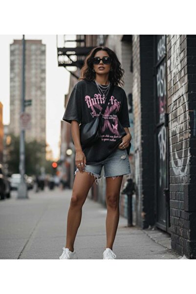 DİVİN Γυναικείο T-shirt oversize με εμπριμέ σχέδιο και εφέ πλύσης