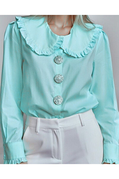 MAXORA SHOP Shirt with gold buttons and round collar