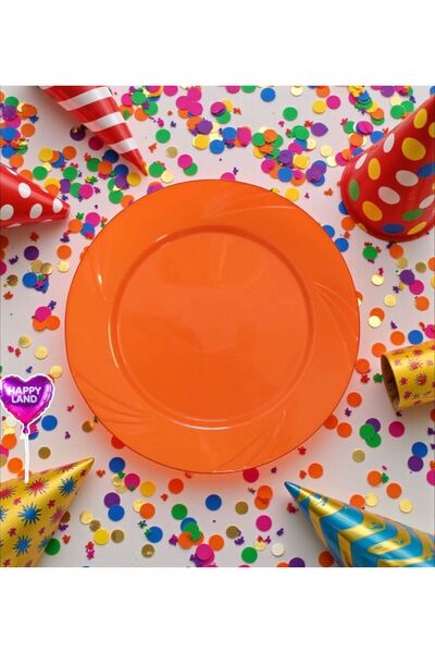 Happyland Turuncu Renk MİKA TABAK 6'LI 23CM Doğum Günü Organizasyon Piknik Ta...