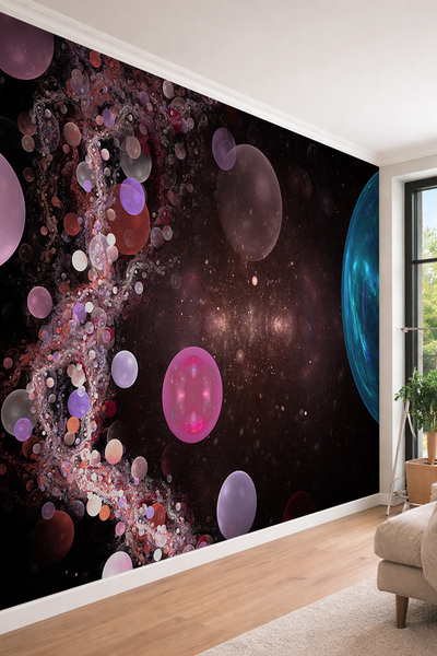 dreamwall Galaksi ve Renkli Gezegenler - Modern Salon ve Genç Odası Tek Parça...