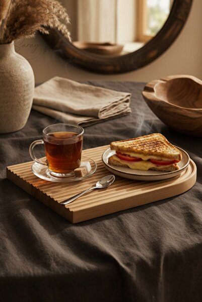 Anadolu Saray Doğal Bambu Çizgili Yatay Sunum Tepsisi - Estetik Sunumluk ve K...