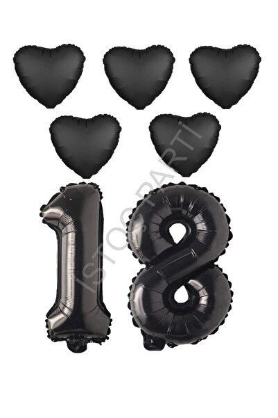 İSTOÇ PARTİ Black Color 18Th Birthday Foil Balloon Celebration Set
