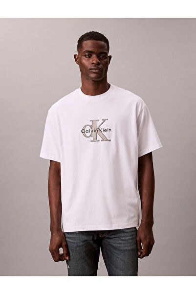 Calvin Klein Short Sleeve 16S Three Color Monologo Graphic Men's White T-Shir...