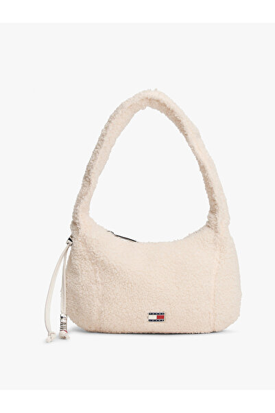 Tommy Hilfiger Tjw Casual Sherpa Shoulder Women's Beige Shoulder Bag Aw0Aw180...