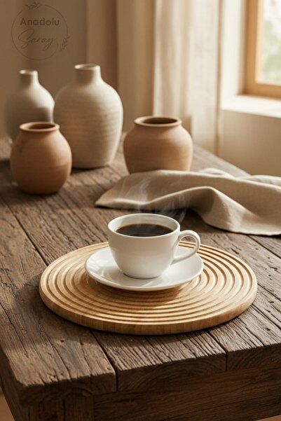 Anadolu Saray صينية تقديم بيضاوية مخططة من الخيزران الطبيعي - صينية تقديم وطب...