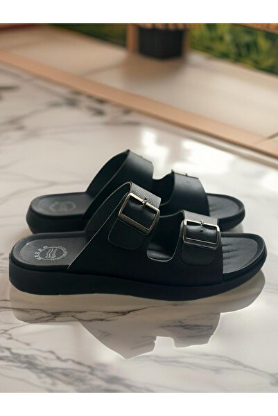 GEZER Papuci pentru bărbați cu cataramă neagră