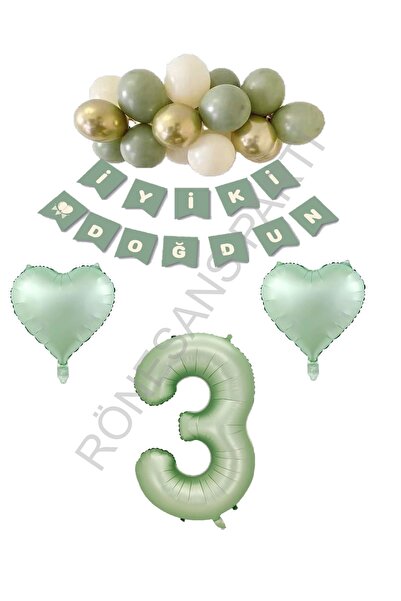RÖNESANS PARTİ Rönesans Green Color Number Heart Banner Latex Balloon Birthda...