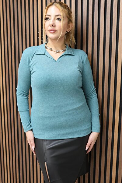 Siyezen Plus Size Polo Collar Cotton Lycra Basic Blouse