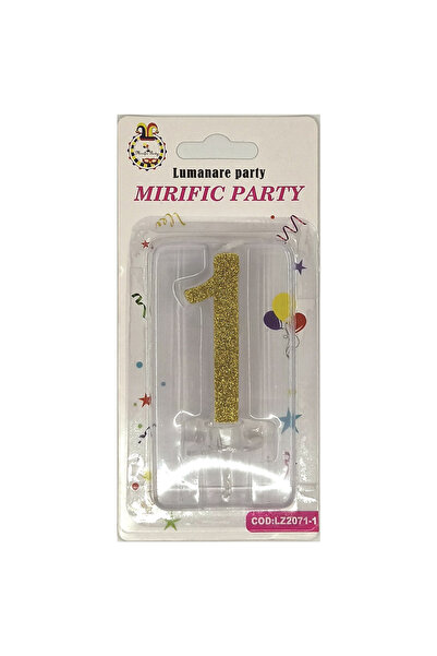 Mirific Party Golden Glitter Cake Candle, 6 cm, Number 1