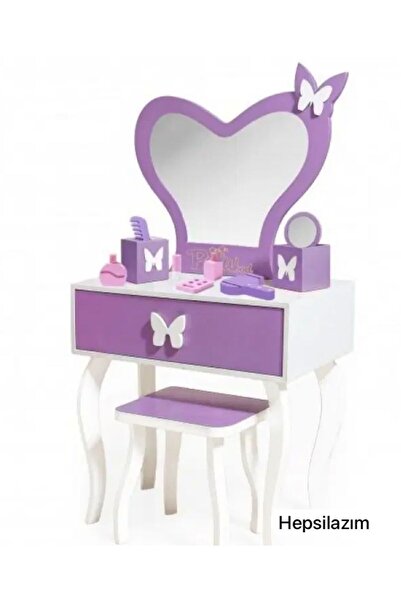 Hepsilazım Oyuncak Ahşap Makyaj Masası Büyük Boy Masa Sandalye Set