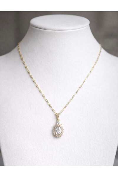 mixify Gold Color Sparkling Stone Steel Necklace