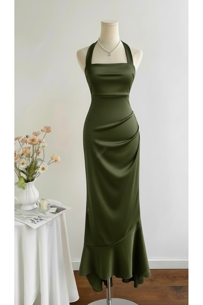 Dressco Melissa - Boyundan Bağlamalı Balık Form Volanlı Maxi Elbise