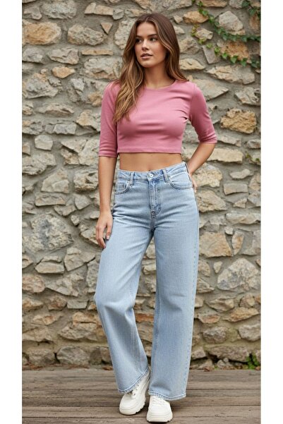 nd jeans Women's New Season High Waist Flexible Soft Textured Wide Leg Jeans