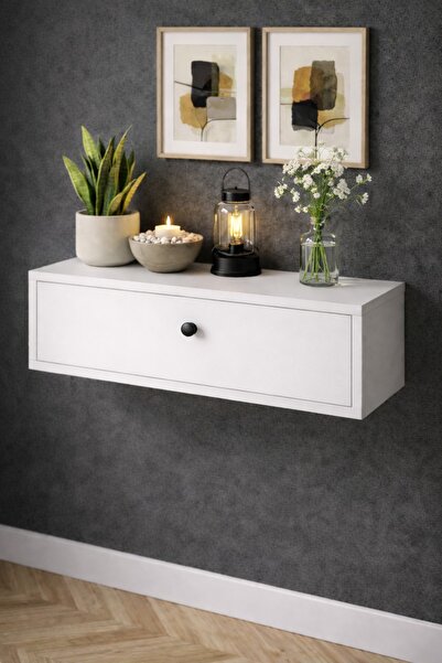 TETTO ELAGANTE LAL Beyaz Kapaklı Dresuar 60 CM Salon Antre Hol Oturma Odası A...