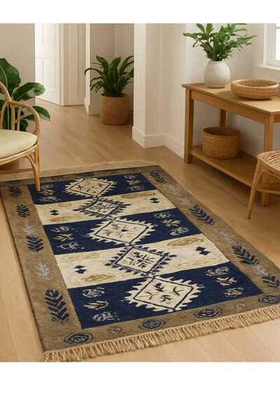 OEM Traditional Carpet, Woven, Double-Sided, Size 80 x 200 cm Blue and Cream,...