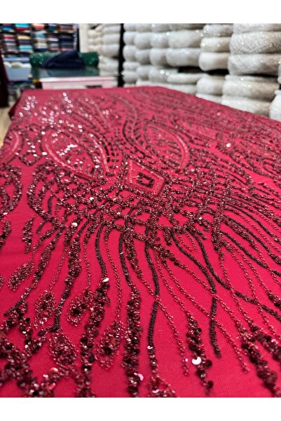 KOZA DANTEL Kesme Kristal Pul Boncuk Dantel Bordo (300CMX140CM)