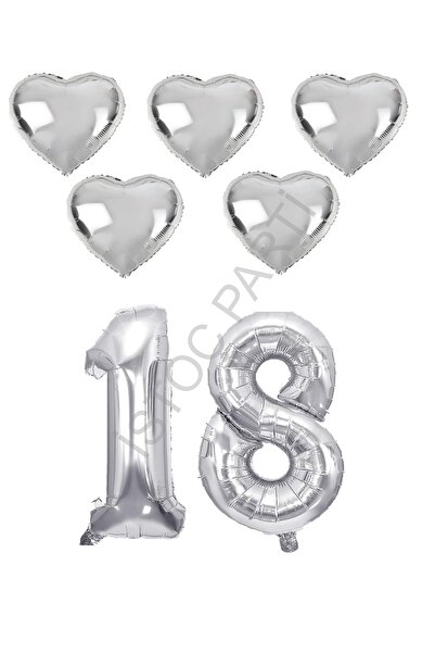 İSTOÇ PARTİ Silver Color 18Th Birthday Foil Balloon Celebration Set
