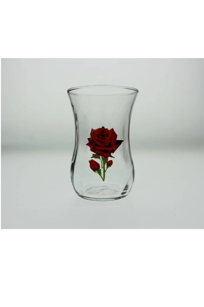 LAV طقم من 6 أكواب شاي منقوشة مع غطاء زجاجي سعة 115 سم مكعب